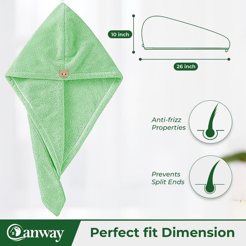 CANWAY 2 Pieces 500 GSM Quick Drying Microfiber Hair Towel Wrap for Womens Super Absorbent with Elastic Loop Green - Image 2