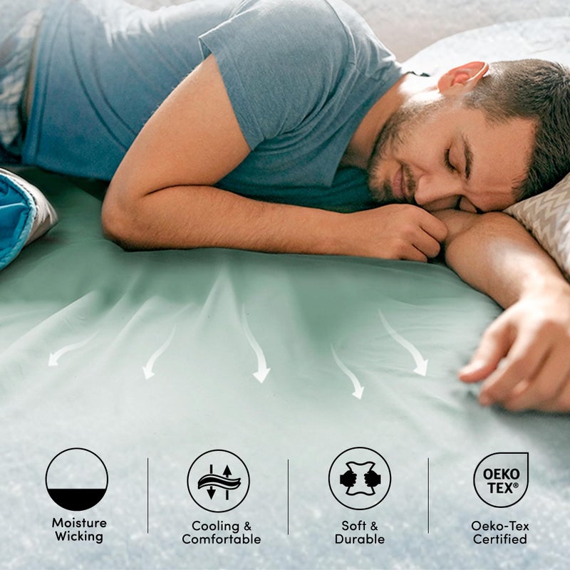 Comfort Spaces Coolmax Moisture Wicking Fitted Sheet ONLY Super Soft  Fade Resistant  All Elastic Deep Pocket Fits Up to 16"" Mattress - Warm Weather Cooling Sheets for Night Sweats  Twin  Aqua - Image 5
