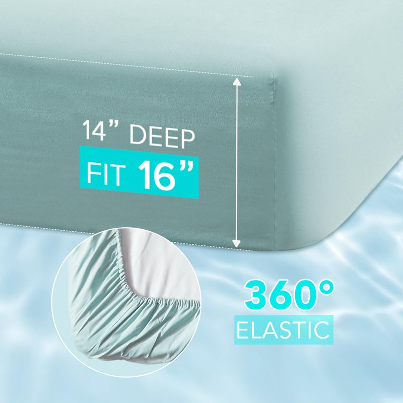 Comfort Spaces Coolmax Moisture Wicking Fitted Sheet ONLY Super Soft  Fade Resistant  All Elastic Deep Pocket Fits Up to 16"" Mattress - Warm Weather Cooling Sheets for Night Sweats  Twin  Aqua - Image 4