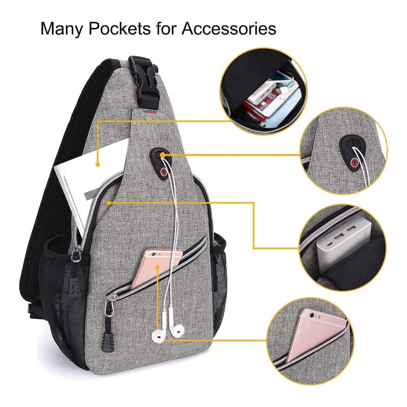 MOSISO Mini Sling Backpack,Small Hiking Daypack Travel Outdoor Casual Sports Bag, Gray - Image 2