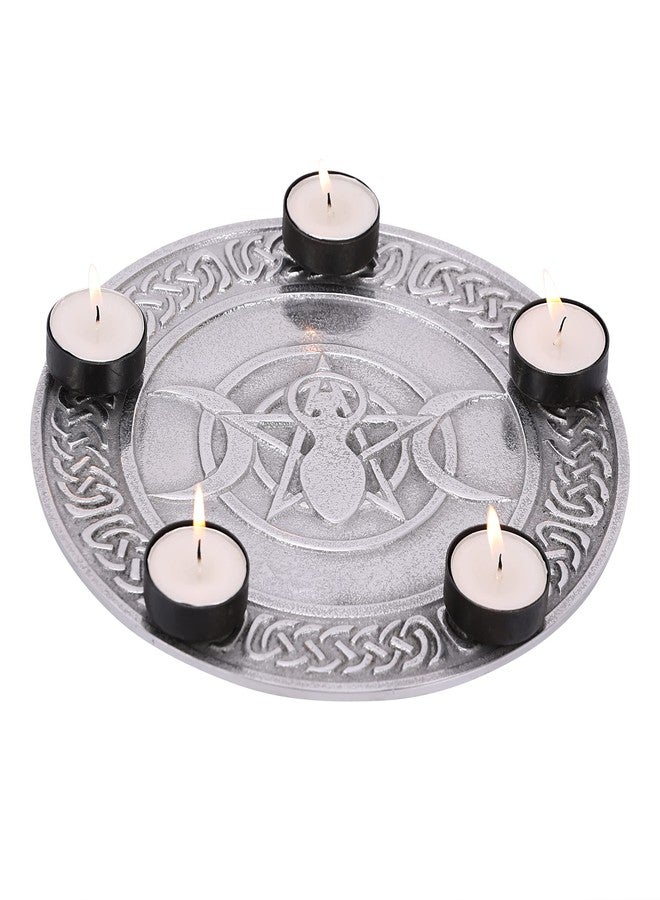 NIM Aluminium Plate with 5 tealight Candle Holder with Tripple Moon Godess Sigh Highlighted on Centre of it Also Used as Table Decor - Image 3