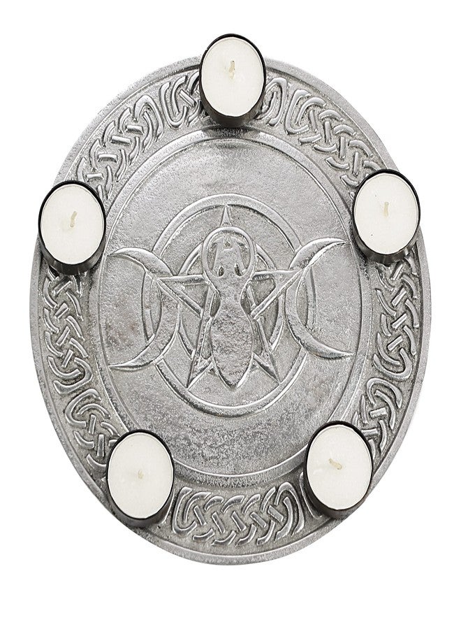 NIM Aluminium Plate with 5 tealight Candle Holder with Tripple Moon Godess Sigh Highlighted on Centre of it Also Used as Table Decor - Image 4