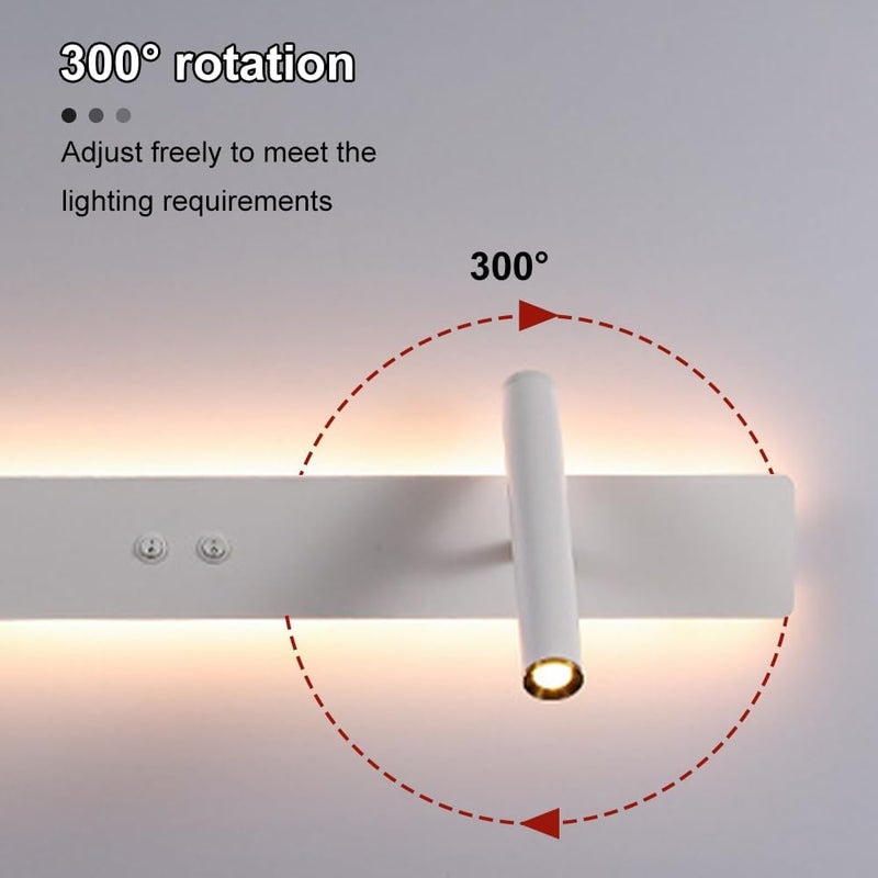 Minimalist LED Wall Sconce Linear Light with Adjustable Spotlight Long Strip Lamp Indoor, Living Room Sconces Lighting Bedroom Bedside Reading Lights (White 90cm/35.4in) - Image 4