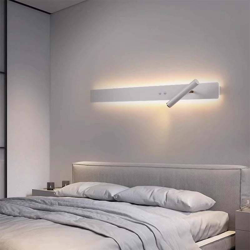 Minimalist LED Wall Sconce Linear Light with Adjustable Spotlight Long Strip Lamp Indoor, Living Room Sconces Lighting Bedroom Bedside Reading Lights (White 90cm/35.4in) - Image 2
