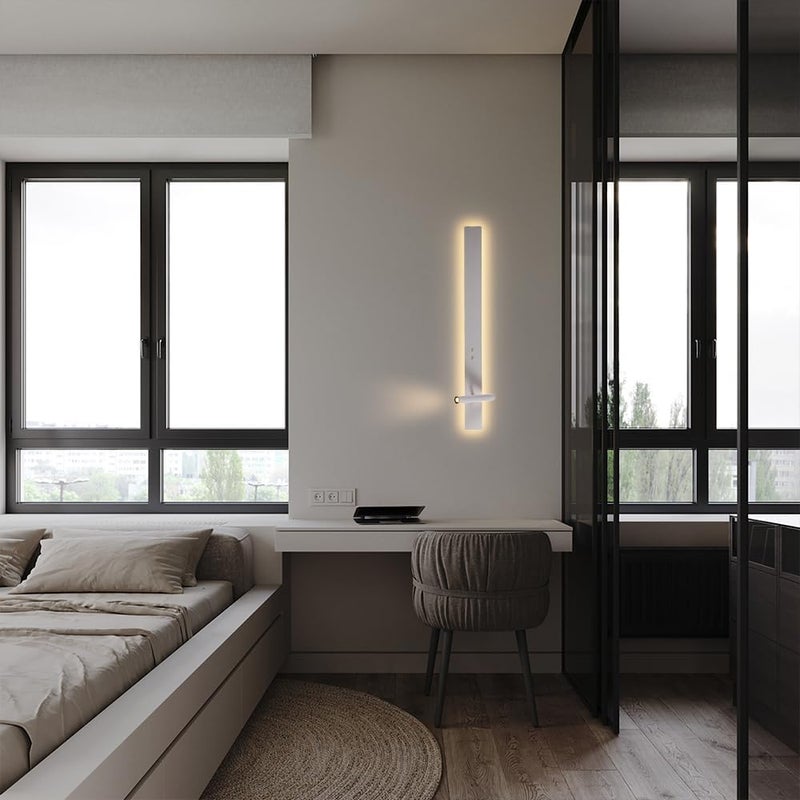 Minimalist LED Wall Sconce Linear Light with Adjustable Spotlight Long Strip Lamp Indoor, Living Room Sconces Lighting Bedroom Bedside Reading Lights (White 90cm/35.4in) - Image 3