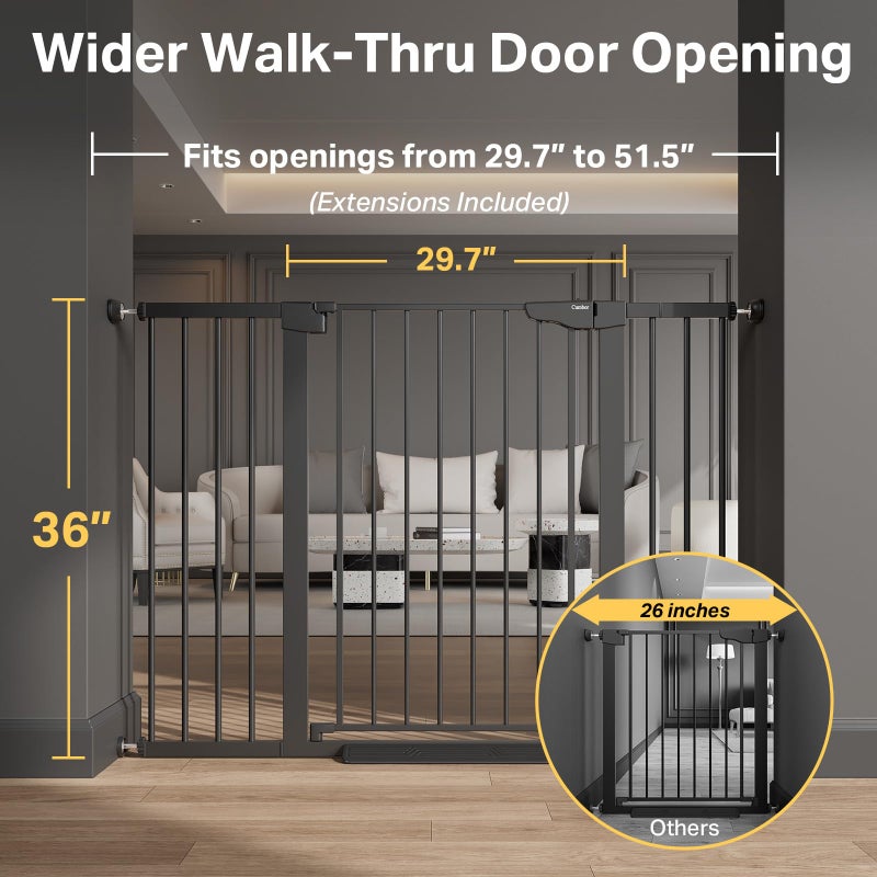 Cumbor 36" Extra Tall 29.7-51.5" Baby Gate for Stairs, Easy Walk Through Dog Gates for Doorways Extra Wide, Pressure Mounted Tall Pet Gate Indoor, Safety Auto-Close Child Gate for Kids, Black - Image 3