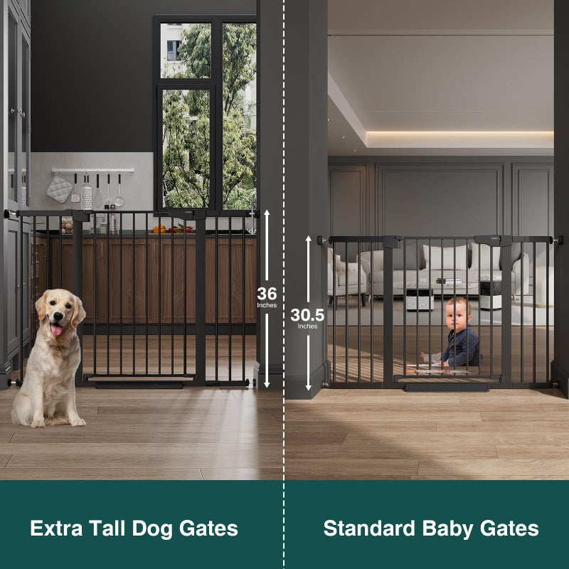 Cumbor 36" Extra Tall 29.7-51.5" Baby Gate for Stairs, Easy Walk Through Dog Gates for Doorways Extra Wide, Pressure Mounted Tall Pet Gate Indoor, Safety Auto-Close Child Gate for Kids, Black - Image 2