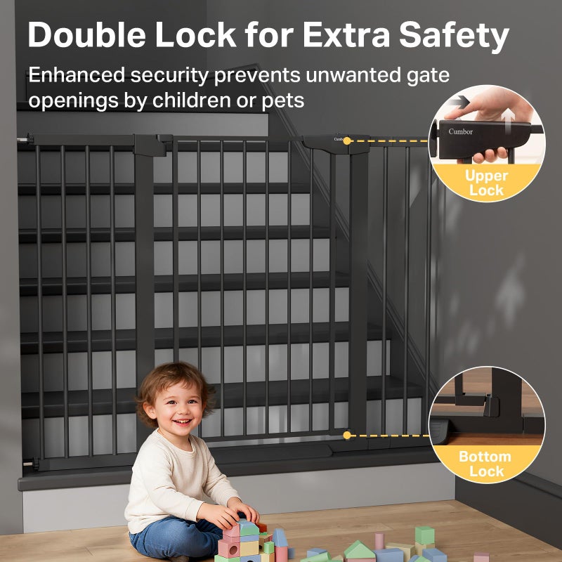 Cumbor 36" Extra Tall 29.7-51.5" Baby Gate for Stairs, Easy Walk Through Dog Gates for Doorways Extra Wide, Pressure Mounted Tall Pet Gate Indoor, Safety Auto-Close Child Gate for Kids, Black - Image 4