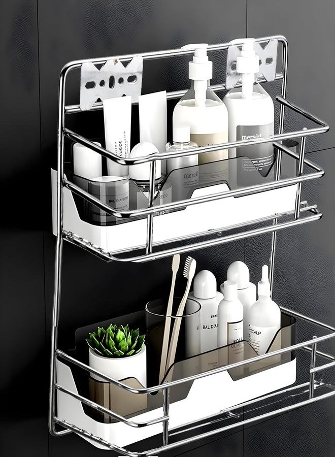 GRIDKITCHEN Bathroom Shelf Storage Wall Mounted Multipurpose Stainless Steel 2-Tier Storage Rack/Shelf for Kitchen and Bathroom Pack of 1 - Image 5