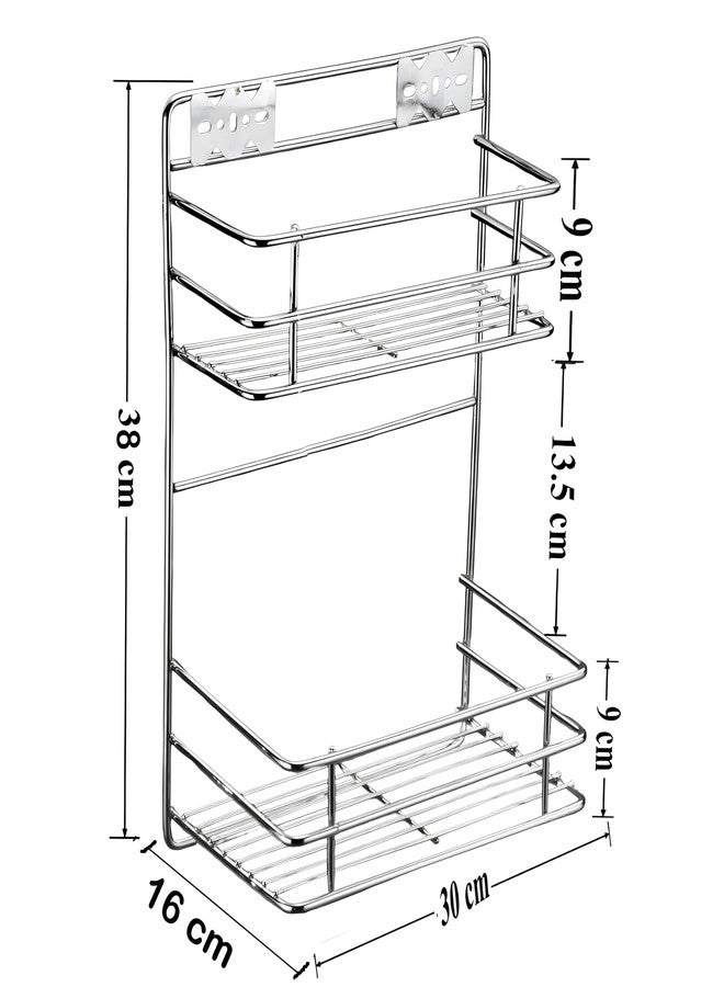 GRIDKITCHEN Bathroom Shelf Storage Wall Mounted Multipurpose Stainless Steel 2-Tier Storage Rack/Shelf for Kitchen and Bathroom Pack of 1 - Image 3