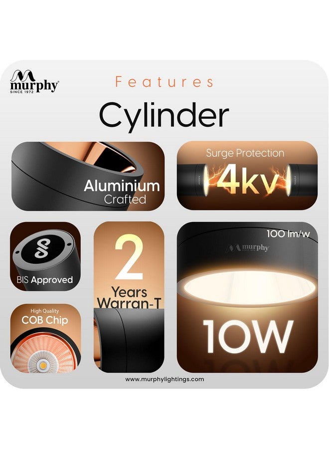 Murphy Aluminium 10W Black Body Cylindrical Surface Mounted Spot Light Down Light (Cool White, Pack Of 2) - Image 3