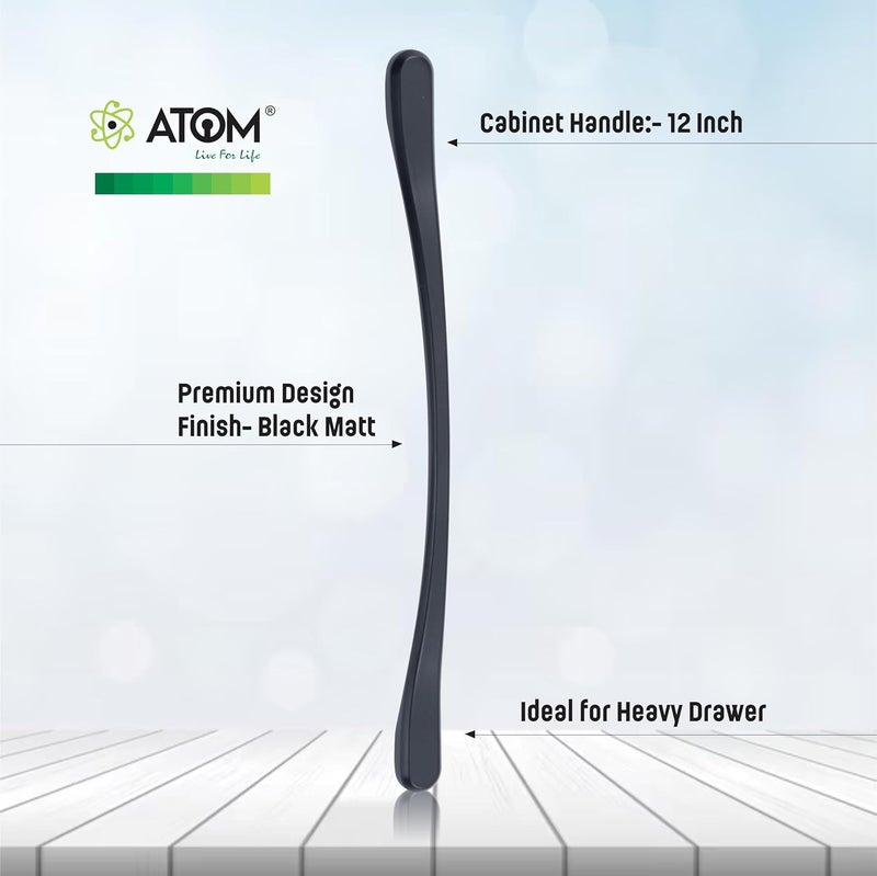 ATOM 11.8 Inch Zinc Handle | Black Matt Finish | Wardrobe Grip, Drawer Fitting, Cupboard Knob, Cabinet Bar | Pack of 2 | CH-548 - Image 2