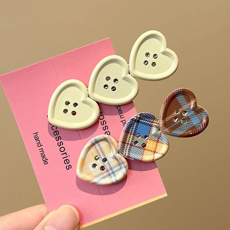 Sweet Love Plaid Button Hair Clip Women Side Bangs Hairpins Korean Japanese Girls Cute Duckbill Clip Headdress Hair Accessories - Image 1