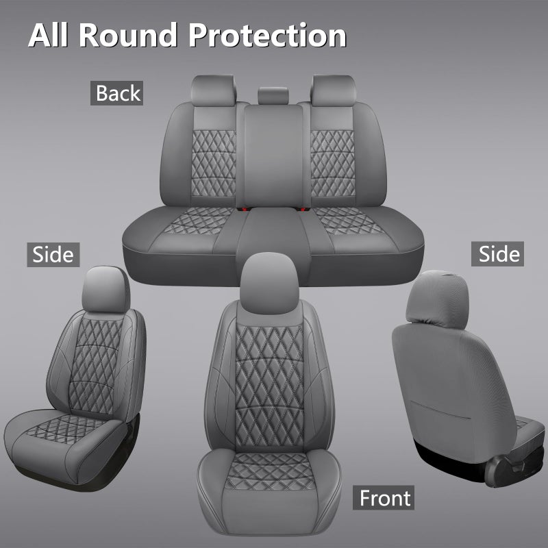 NS YOLO Leather Car Seat Covers,Universal Fit for Most Cars,SUVs and Sedans,Waterproof Luxury Leatherette Cushions, 5 Seats Protectors (Grey, Full Set-5 Seats(Front and Rear)) - Image 2