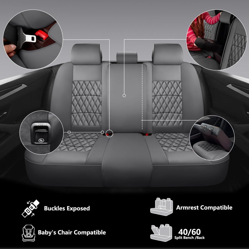 NS YOLO Leather Car Seat Covers,Universal Fit for Most Cars,SUVs and Sedans,Waterproof Luxury Leatherette Cushions, 5 Seats Protectors (Grey, Full Set-5 Seats(Front and Rear)) - Image 5