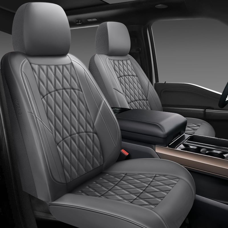 NS YOLO Leather Car Seat Covers,Universal Fit for Most Cars,SUVs and Sedans,Waterproof Luxury Leatherette Cushions, 5 Seats Protectors (Grey, Full Set-5 Seats(Front and Rear)) - Image 1
