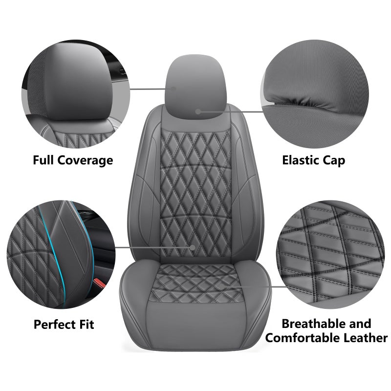 NS YOLO Leather Car Seat Covers,Universal Fit for Most Cars,SUVs and Sedans,Waterproof Luxury Leatherette Cushions, 5 Seats Protectors (Grey, Full Set-5 Seats(Front and Rear)) - Image 3