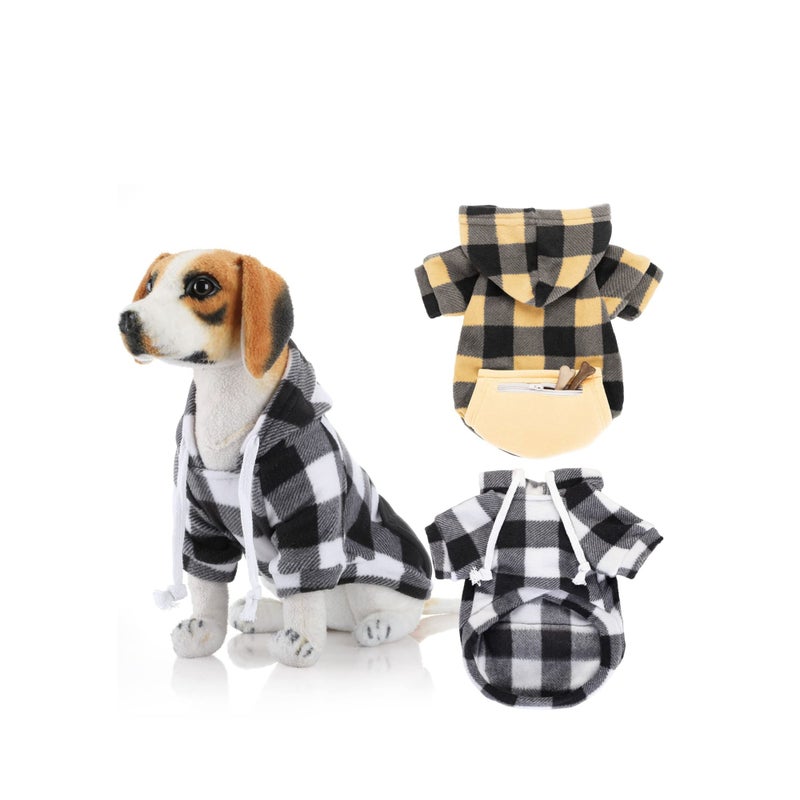 SOLARAE 2 Pieces Plaid Dog Hoodies Buffalo Dog Hooded Sweatshirts Dog Cold Weather Coats Pet Clothes Apparel with Pocket for Small Medium Dogs (Black White, Beige Black,Medium) - Image 1