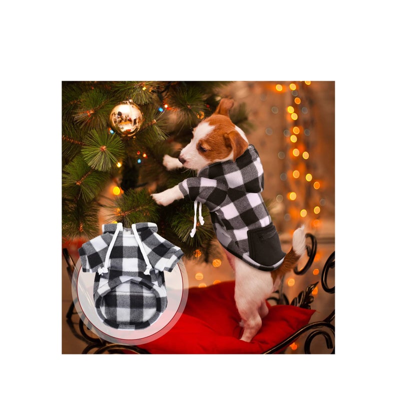 SOLARAE 2 Pieces Plaid Dog Hoodies Buffalo Dog Hooded Sweatshirts Dog Cold Weather Coats Pet Clothes Apparel with Pocket for Small Medium Dogs (Black White, Beige Black,Medium) - Image 5
