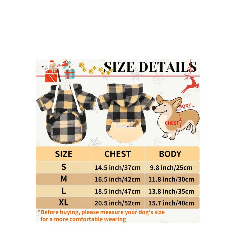 SOLARAE 2 Pieces Plaid Dog Hoodies Buffalo Dog Hooded Sweatshirts Dog Cold Weather Coats Pet Clothes Apparel with Pocket for Small Medium Dogs (Black White, Beige Black,Medium) - Image 2