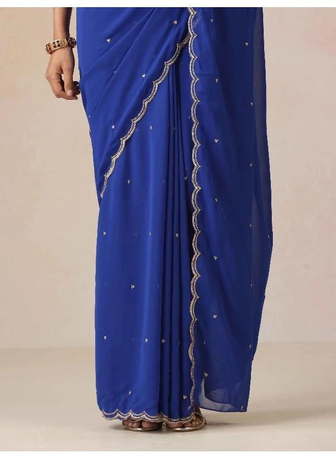 trueBrowns trueBrowns Blue Georgette Embroidered Saree With unstitched Blouse