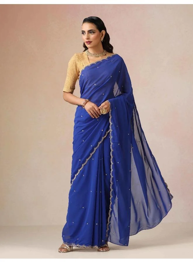 trueBrowns trueBrowns Blue Georgette Embroidered Saree With unstitched Blouse