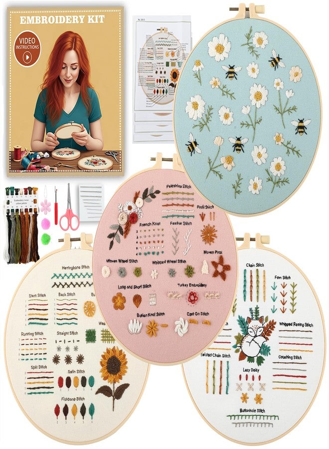 JOINRUN Beginner DIY Embroidery Kit for Adults: 4 Sets Adults Cross Stitch Kit, for Craft Lover Learn Hand Stitch, Includes Stamped Pattern,Hoop, Easy to Follow Instruction and Video - Image 1