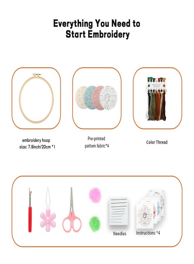 JOINRUN Beginner DIY Embroidery Kit for Adults: 4 Sets Adults Cross Stitch Kit, for Craft Lover Learn Hand Stitch, Includes Stamped Pattern,Hoop, Easy to Follow Instruction and Video - Image 3