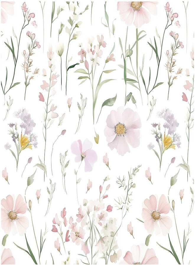 HELLKIT Floral Peel and Stick Wallpaper Boho Contact Paper Self Adhesive Removable Wallpaper Pink Floral 17.3''x78.7'' White Wildflowers Wall Paper for Bedroom Bathroom Art Deco Wall Papers Vinyl Roll - Image 1