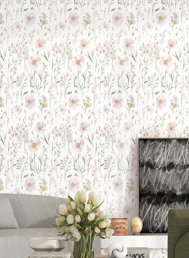 HELLKIT Floral Peel and Stick Wallpaper Boho Contact Paper Self Adhesive Removable Wallpaper Pink Floral 17.3''x78.7'' White Wildflowers Wall Paper for Bedroom Bathroom Art Deco Wall Papers Vinyl Roll - Image 3