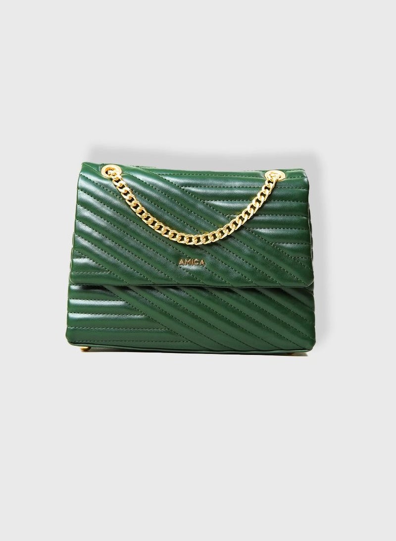 AMICA Nata Quilted Crossbody Bag for Women - Olive Green - Image 1