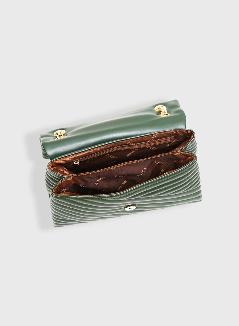 AMICA Nata Quilted Crossbody Bag for Women - Olive Green - Image 3