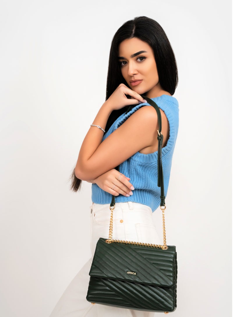 AMICA Nata Quilted Crossbody Bag for Women - Olive Green - Image 5