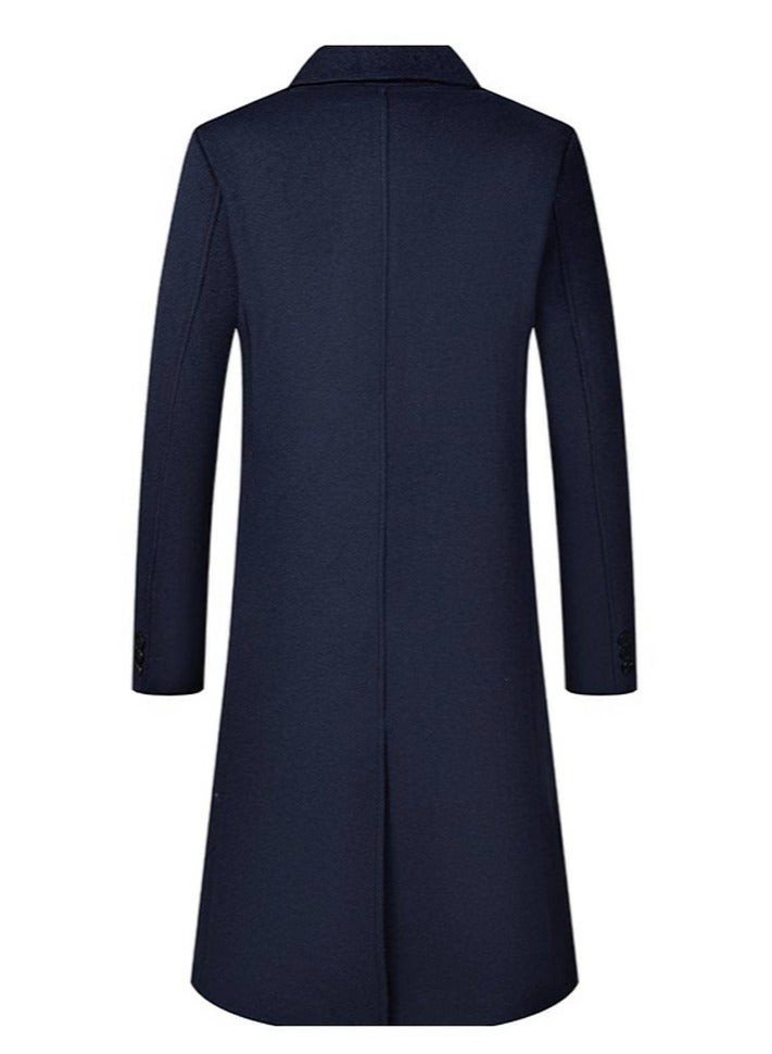 Loquat Men's Wool Blend Full Length Trench Coat Long Wool Overcoat Winter Windbreaker Navy Blue  - Image 2