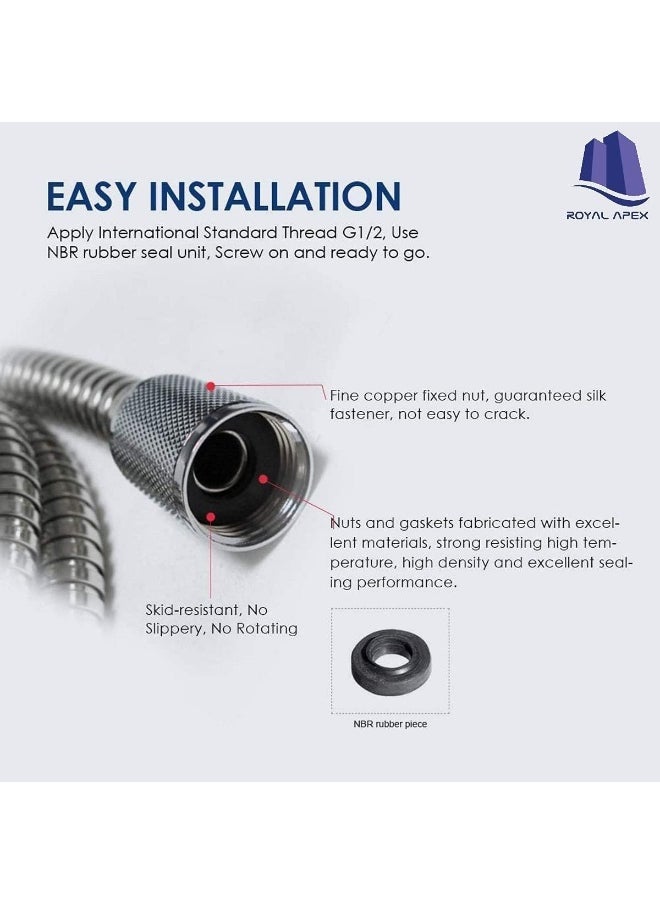 Biella Stainless Steel Flexible Shower Hose With Teflon Tape Replacement For Hand Showerhead Leak-Proof Rust Resistant Shower Pipe Chrome (150Cm)  - Image 5