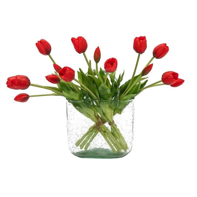 DUYONE 15pcs Artificial Tulips Flowers Real Touch Latex Bouquet Fake Tulips for Office Wedding Party Home Kitchen Garden DecorationRed15pcs