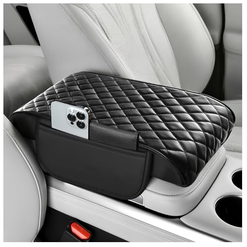 VKQTS Thickened Car Center Console Cover with Side Pockets & Diamond Lattice Design,Comfortable Arm Rest Cover for Car to Relieve Your Elbow Fatigue,Upgraded Armrest Covers for Cars - Image 1
