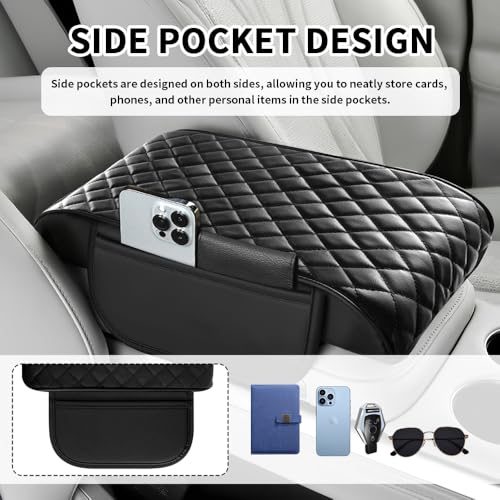 VKQTS Thickened Car Center Console Cover with Side Pockets & Diamond Lattice Design,Comfortable Arm Rest Cover for Car to Relieve Your Elbow Fatigue,Upgraded Armrest Covers for Cars - Image 5