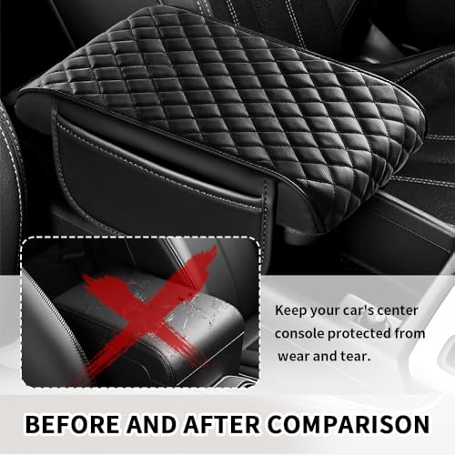 VKQTS Thickened Car Center Console Cover with Side Pockets & Diamond Lattice Design,Comfortable Arm Rest Cover for Car to Relieve Your Elbow Fatigue,Upgraded Armrest Covers for Cars - Image 3