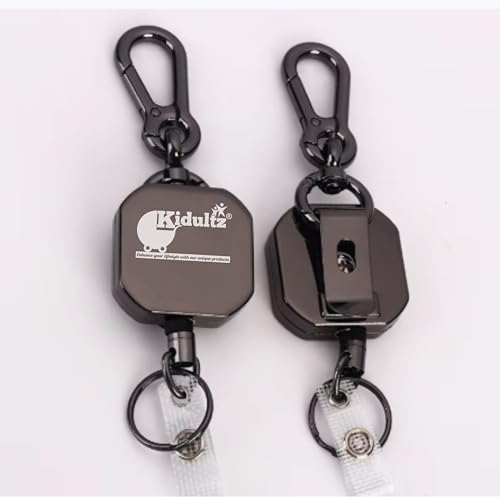 Kidultz(Pack of 1) Heavy Duty Metal Zinc Alloy I'd Card Retractable Black Stylish Badge yoyo Reel, Key Chain Holder Belt Clip Pull Cord with 27.5" Steel Cable (Black) - Image 2
