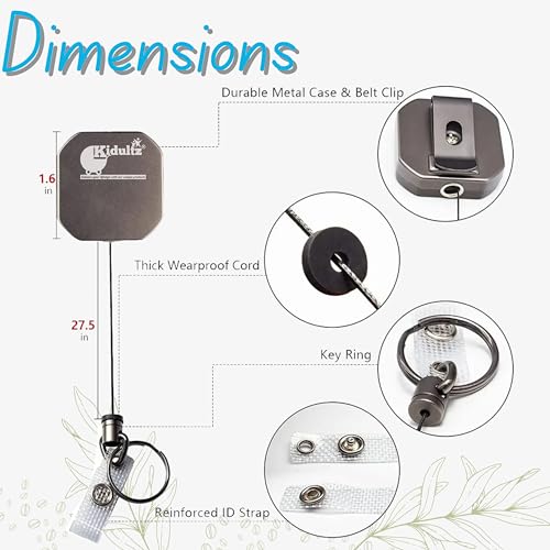 Kidultz(Pack of 1) Heavy Duty Metal Zinc Alloy I'd Card Retractable Black Stylish Badge yoyo Reel, Key Chain Holder Belt Clip Pull Cord with 27.5" Steel Cable (Black) - Image 4