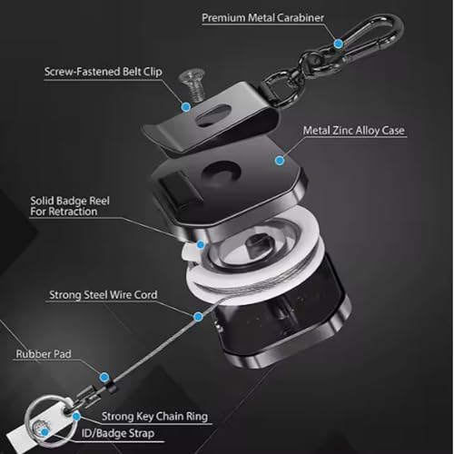 Kidultz(Pack of 1) Heavy Duty Metal Zinc Alloy I'd Card Retractable Black Stylish Badge yoyo Reel, Key Chain Holder Belt Clip Pull Cord with 27.5" Steel Cable (Black) - Image 5