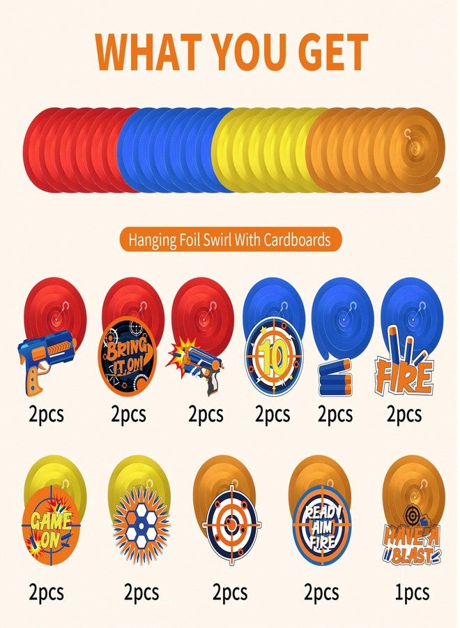 ABURRORI 51 Pcs Dart War Party Hanging Swirl Decorations,Blue and Orange Dart Element Target Theme Hanging Swirl Decorations for Dart War Battle Birthday Party Supplies Favors - Image 2