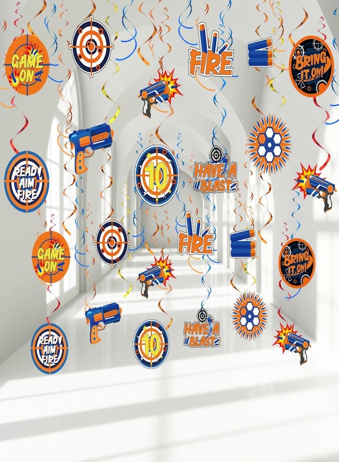 ABURRORI 51 Pcs Dart War Party Hanging Swirl Decorations,Blue and Orange Dart Element Target Theme Hanging Swirl Decorations for Dart War Battle Birthday Party Supplies Favors - Image 1