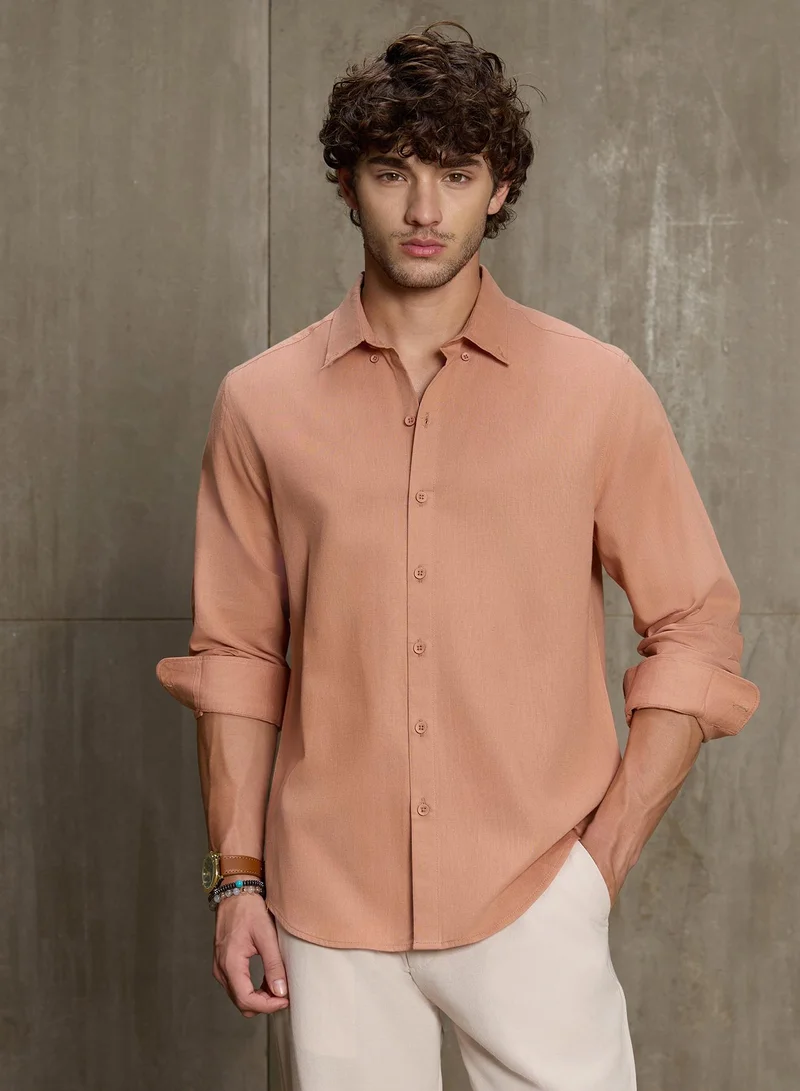 CAHOOT Cahoot Men's Peach Slub Cotton Shirt
