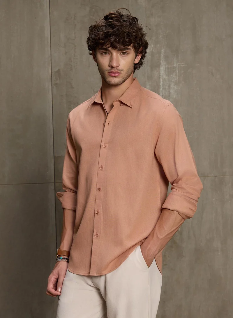 CAHOOT Cahoot Men's Peach Slub Cotton Shirt