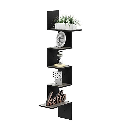 Furinno Rossi Wall Mounted Shelves, 5-Tier Rectangle, French Oak Grey/Black - Image 5