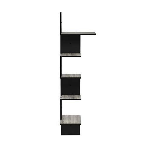 Furinno Rossi Wall Mounted Shelves, 5-Tier Rectangle, French Oak Grey/Black - Image 4