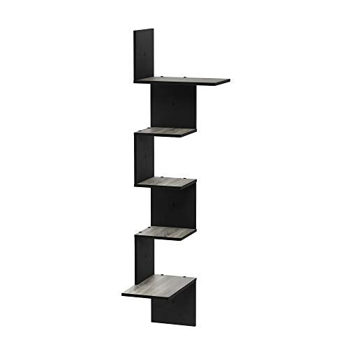 Furinno Rossi Wall Mounted Shelves, 5-Tier Rectangle, French Oak Grey/Black - Image 3
