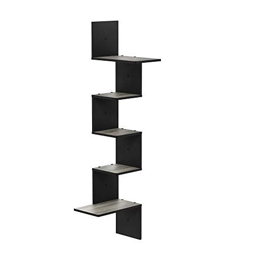 Furinno Rossi Wall Mounted Shelves, 5-Tier Rectangle, French Oak Grey/Black - Image 1